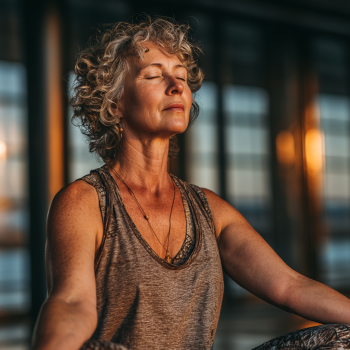 Жінка похилого віку практикує йогу